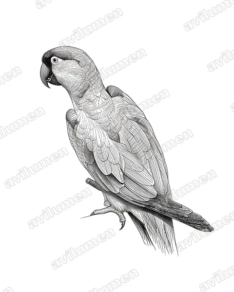 Illustration im Stil Tusche: Maroon-fronted Parrot (Rhynchopsitta terrisi)
