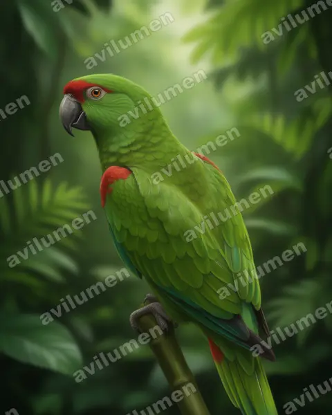 Illustration im Stil Realistisch: Maroon-fronted Parrot (Rhynchopsitta terrisi)