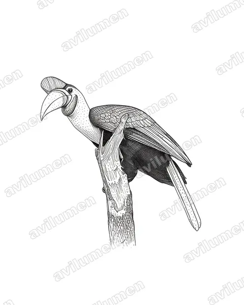 Illustration Encre : Rhyticeros cassidix (Calao à cimier)
