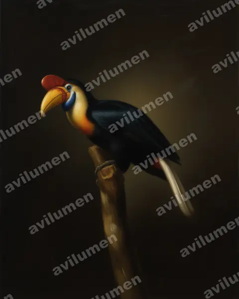 Illustration Huile : Rhyticeros cassidix (Calao à cimier)