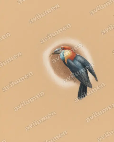 Illustration im Stil Buntstift: Sumbahornvogel (Rhyticeros everetti)