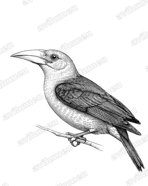 Illustration im Stil Tusche: Narcondam-Jahrvogel (Rhyticeros narcondami)