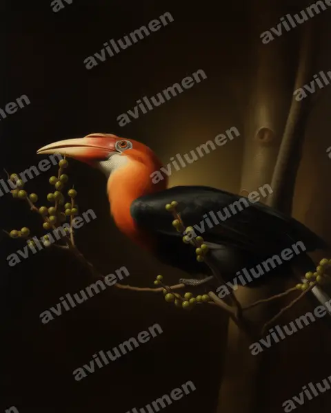 Illustration im Stil Öl: Narcondam-Jahrvogel (Rhyticeros narcondami)
