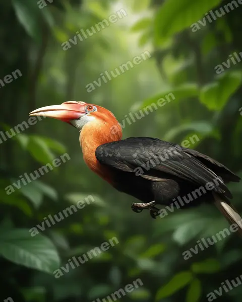 Illustration im Stil Realistisch: Narcondam-Jahrvogel (Rhyticeros narcondami)