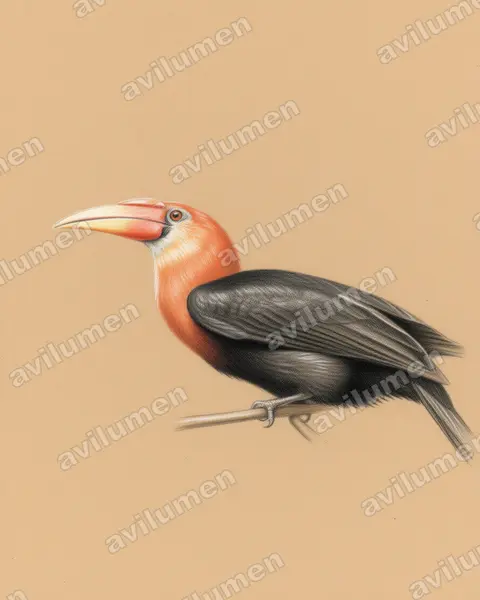Illustration im Stil Buntstift: Narcondam-Jahrvogel (Rhyticeros narcondami)