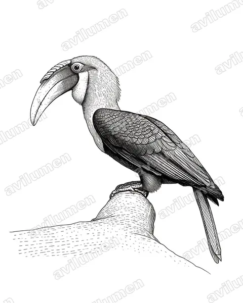 Illustration im Stil Tusche: Papuahornvogel (Rhyticeros plicatus)
