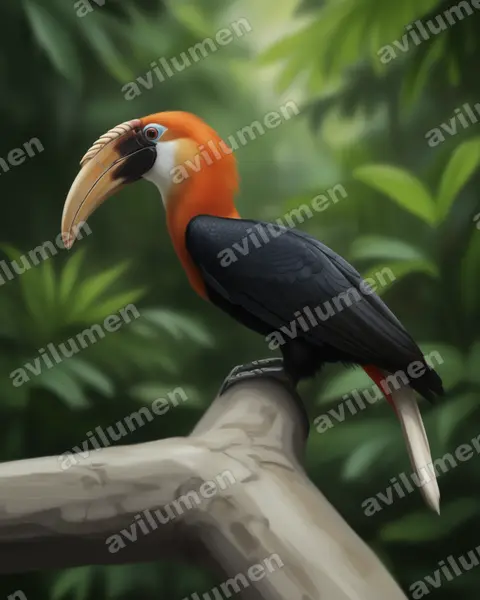 Illustration im Stil Realistisch: Papuahornvogel (Rhyticeros plicatus)