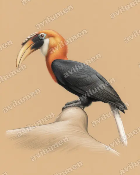 Illustration im Stil Buntstift: Papuahornvogel (Rhyticeros plicatus)