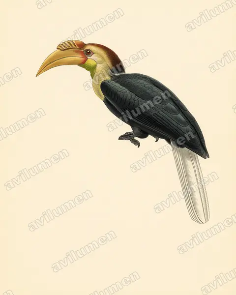 Illustration im Stil Historische Tafel: Sundajahrvogel (Rhyticeros subruficollis)