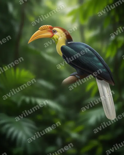 Illustration im Stil Realistisch: Sundajahrvogel (Rhyticeros subruficollis)
