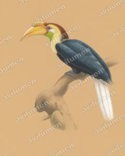 Illustration im Stil Buntstift: Sundajahrvogel (Rhyticeros subruficollis)