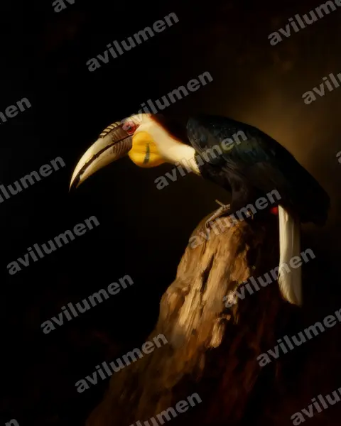 Ilustración en Óleo: Rhyticeros undulatus (Aceros undulatus)
