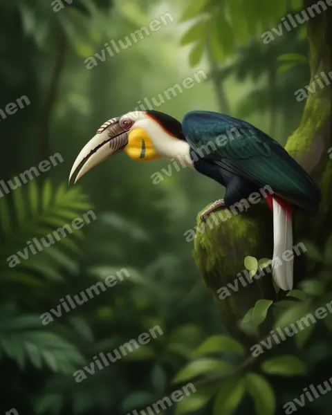 Ilustración en Realista: Rhyticeros undulatus (Aceros undulatus)