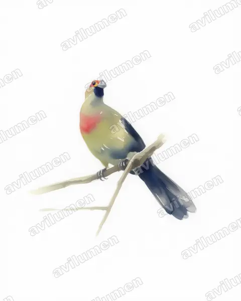 Illustration Aquarelle : Ruwenzorornis johnstoni (Touraco du Ruwenzori)