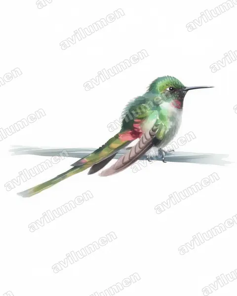 Illustration Aquarelle : Sappho sparganurus (Colibri sapho)
