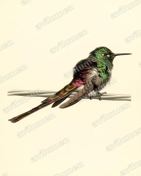 Illustration Planche ancienne : Sappho sparganurus (Colibri sapho)