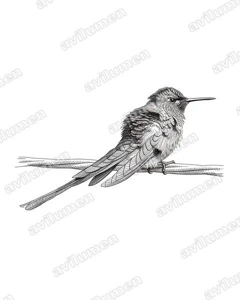 Illustration Encre : Sappho sparganurus (Colibri sapho)