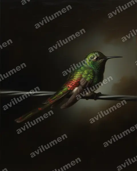 Illustration Huile : Sappho sparganurus (Colibri sapho)