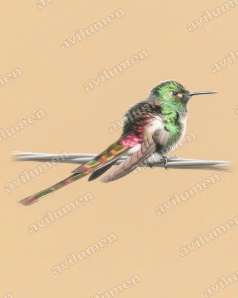 Illustration Crayon de couleur : Sappho sparganurus (Colibri sapho)