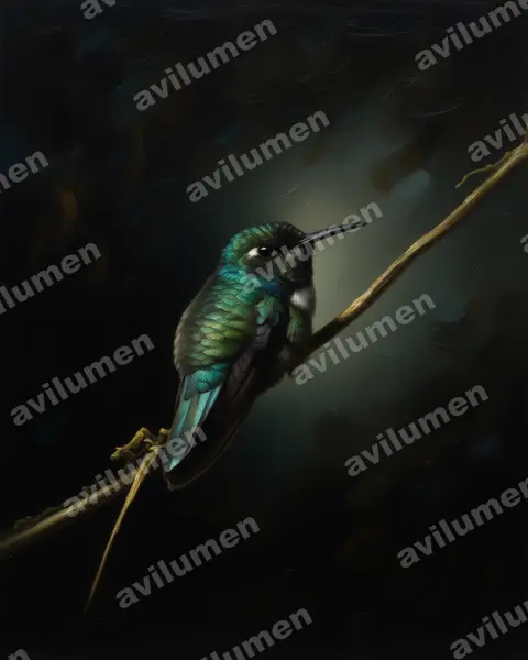 Illustration Huile : Schistes albogularis (Colibri à collier blanc)