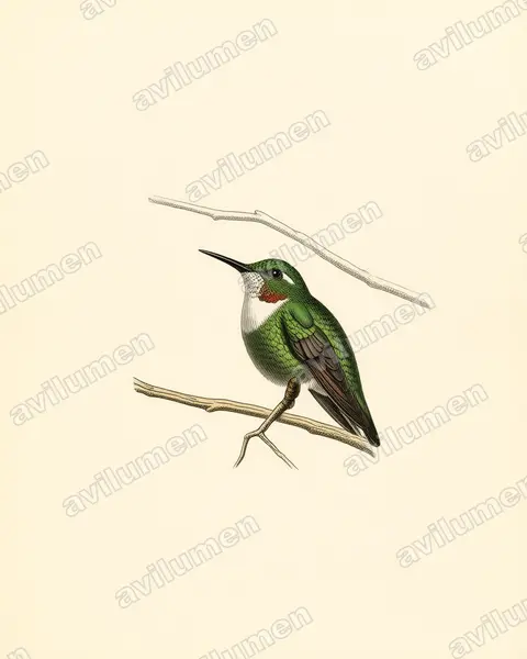 Illustration im Stil Historische Tafel: Ost-Bunthalskolibri (Schistes geoffroyi)
