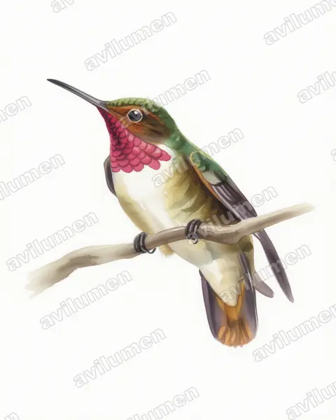 辉喉煌蜂鸟（Selasphorus ardens）的水彩插画