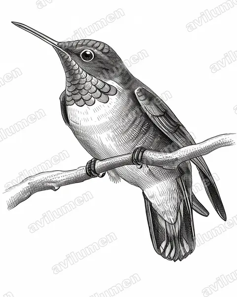 辉喉煌蜂鸟（Selasphorus ardens）的钢笔墨线插画