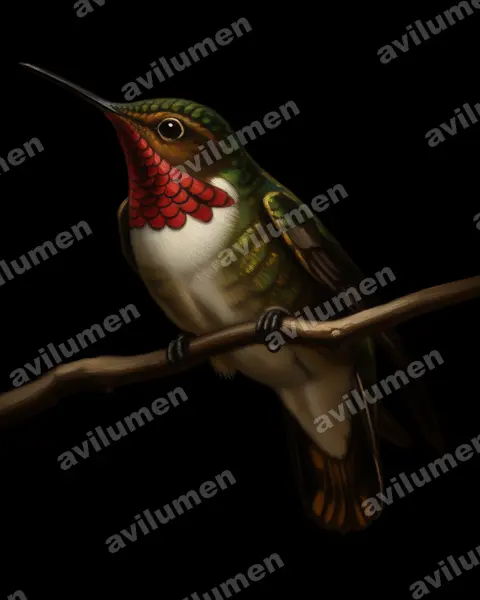 辉喉煌蜂鸟（Selasphorus ardens）的油画插画