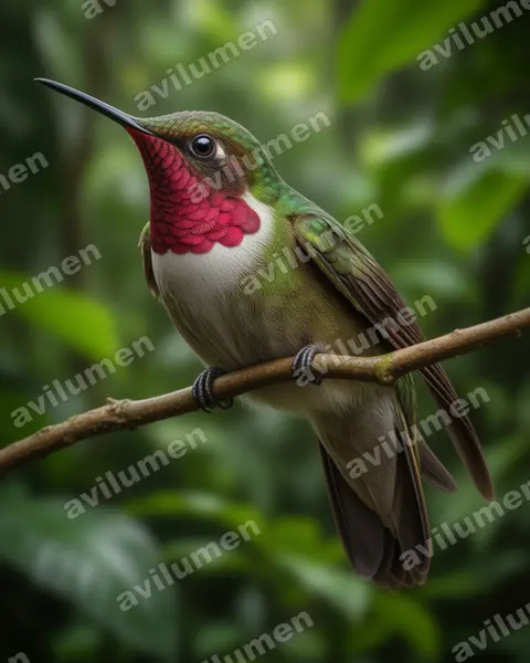 辉喉煌蜂鸟（Selasphorus ardens）的写实插画
