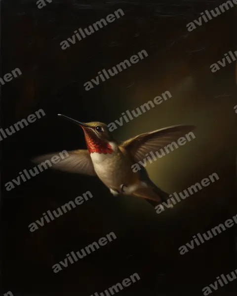 Oil illustration: Selasphorus calliope (Calliope hummingbird)