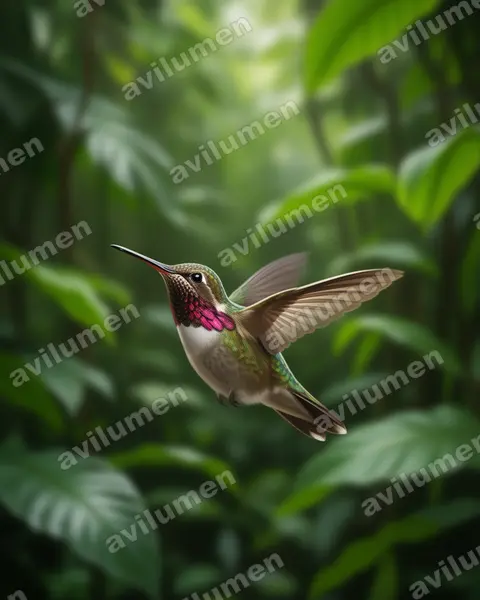 Realistic illustration: Selasphorus calliope (Calliope hummingbird)