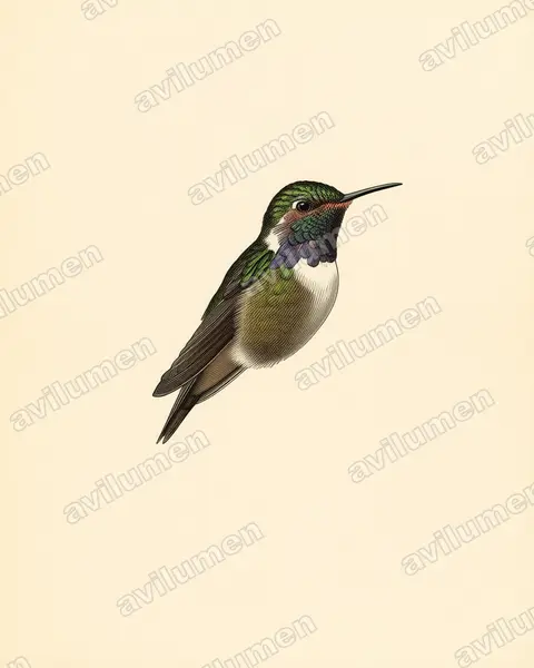 Vintage plate illustration: Selasphorus flammula (Volcano hummingbird)