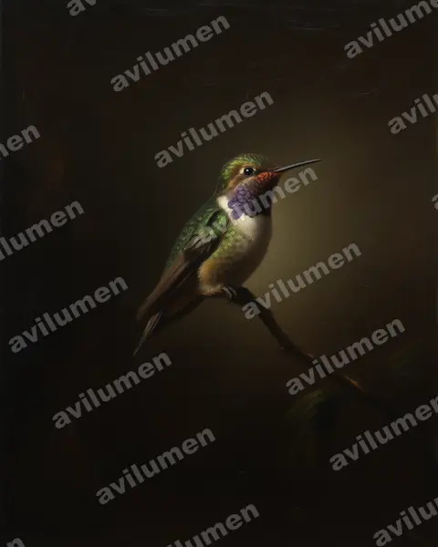 Oil illustration: Selasphorus flammula (Volcano hummingbird)