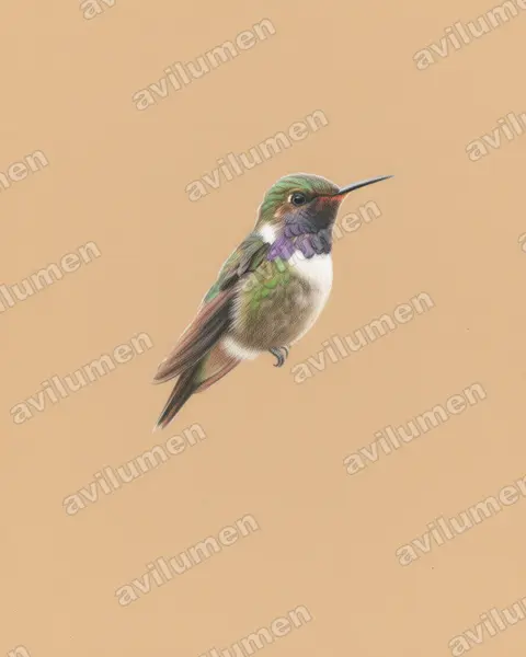 Colored pencil illustration: Selasphorus flammula (Volcano hummingbird)