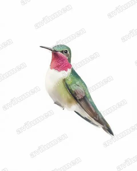Illustration Aquarelle : Selasphorus platycercus (Colibri à queue large)
