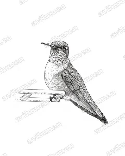 Illustration Encre : Selasphorus platycercus (Colibri à queue large)