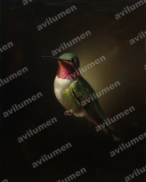 Illustration Huile : Selasphorus platycercus (Colibri à queue large)