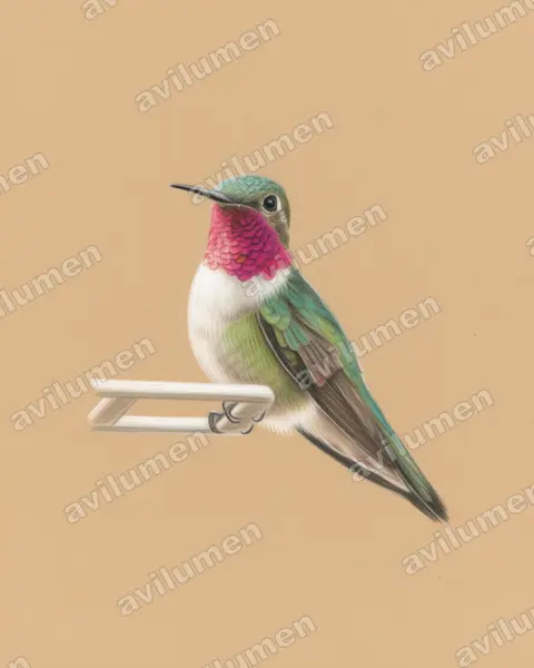 Illustration Crayon de couleur : Selasphorus platycercus (Colibri à queue large)