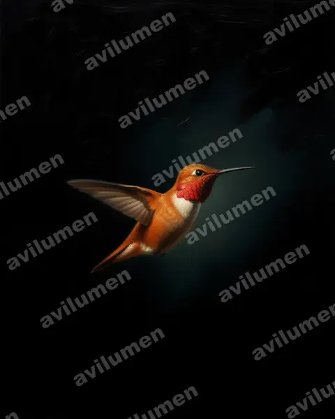 Illustration im Stil Öl: Rotrücken-Zimtelfe (Selasphorus rufus)