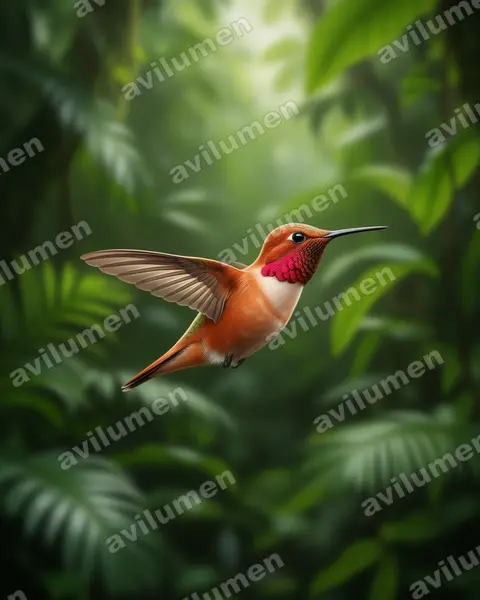 Illustration im Stil Realistisch: Rotrücken-Zimtelfe (Selasphorus rufus)