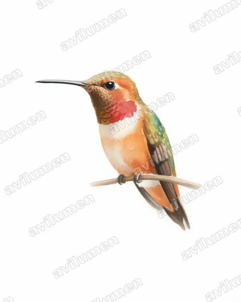 Illustration Aquarelle : Selasphorus sasin (Colibri d'Allen)