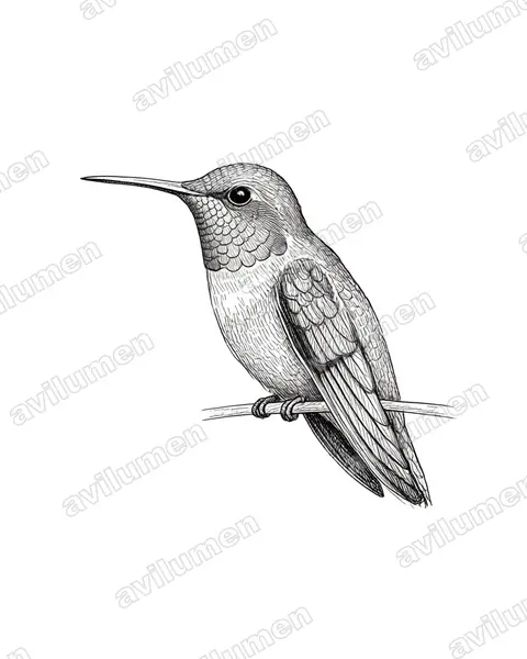 Illustration Encre : Selasphorus sasin (Colibri d'Allen)
