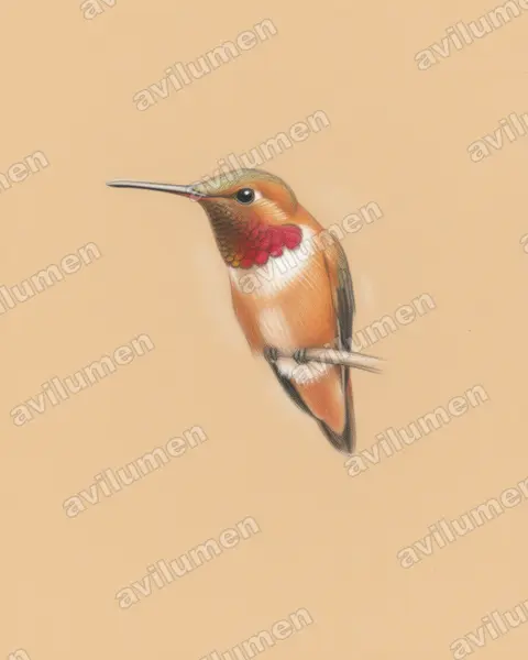 Illustration Crayon de couleur : Selasphorus sasin (Colibri d'Allen)
