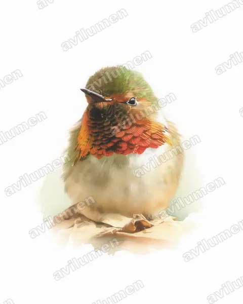 Illustration im Stil Aquarell: Orangekehlelfe (Selasphorus scintilla)