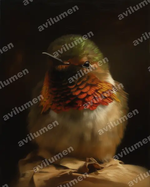 Illustration im Stil Öl: Orangekehlelfe (Selasphorus scintilla)
