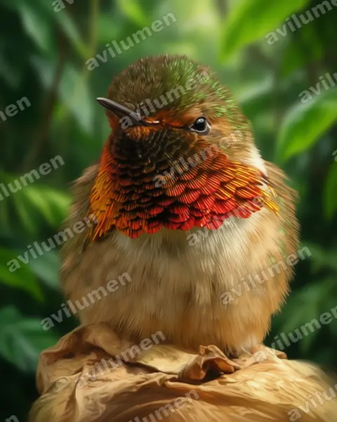 Illustration im Stil Realistisch: Orangekehlelfe (Selasphorus scintilla)