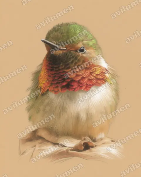 Illustration im Stil Buntstift: Orangekehlelfe (Selasphorus scintilla)