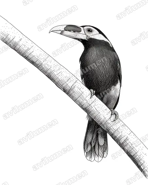 Ilustración en Tinta: Selenidera gouldii (Tucanete de Gould)