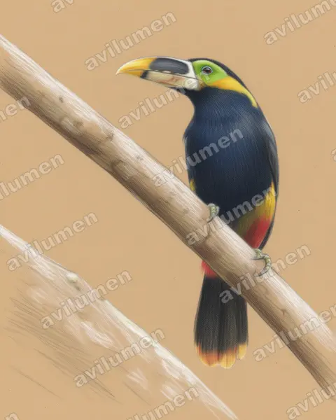 Ilustración en Lápiz de color: Selenidera gouldii (Tucanete de Gould)