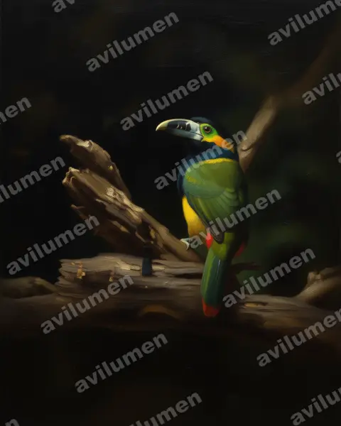 Ilustración en Óleo: Selenidera maculirostris (Tucancito de pico maculado)